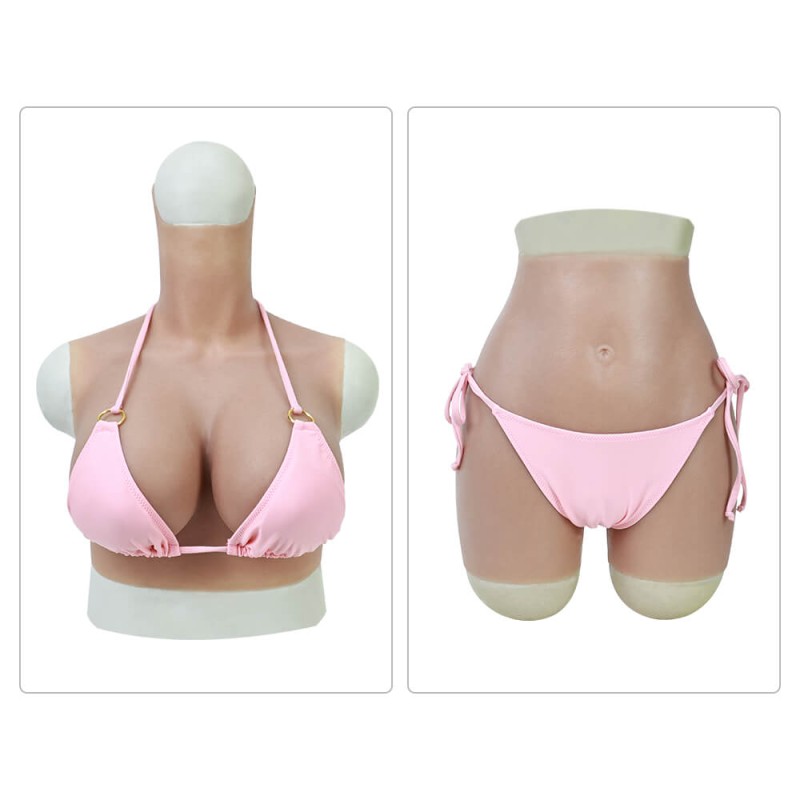 Sexy S Cup Breast Forms + Upgraded Silicone Pregnant Belly + High elastic Bikini - Pink
