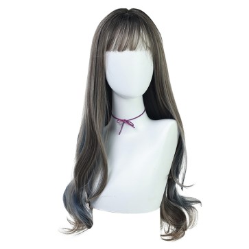 Curly long wig - Ombre grey mix blue - JF009