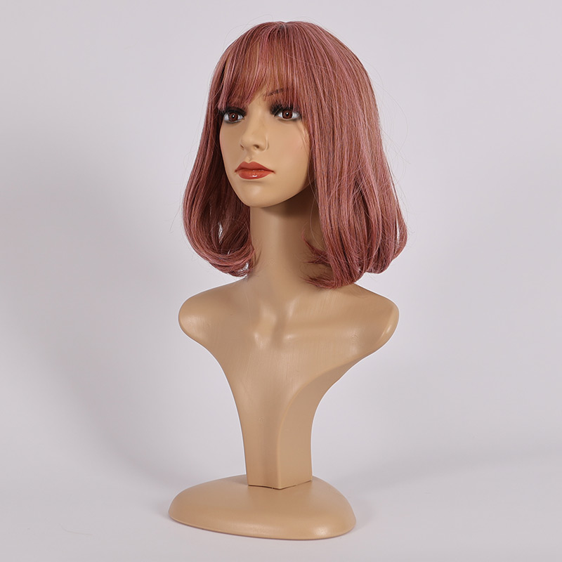 Pink Bob wig with bangs - JF015