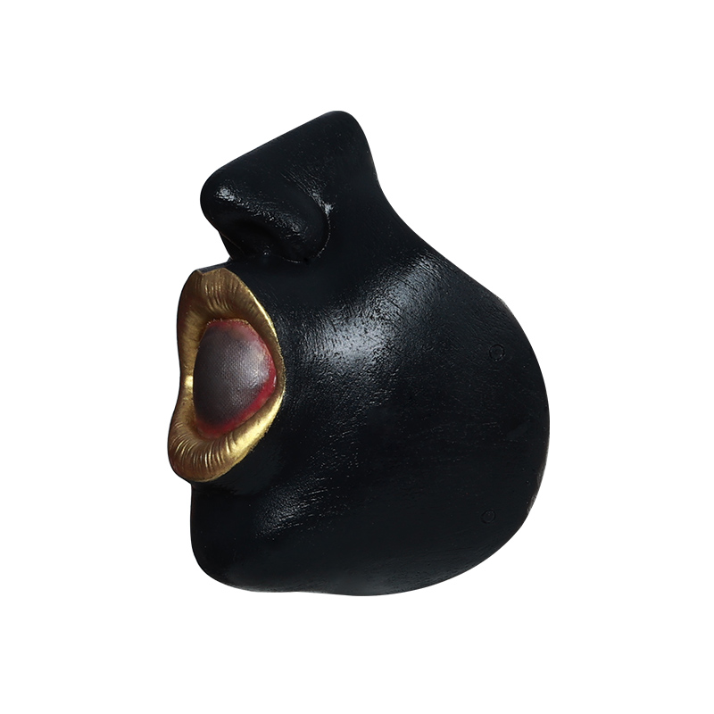 Open-Mouth Silicone Half Mask – Black Skin with Gold Lips