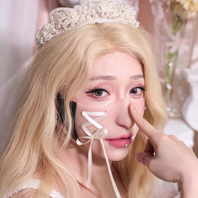 Fetish Stitch Half Mask – White Side Strap