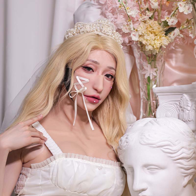 Fetish Stitch Half Mask – White Side Strap