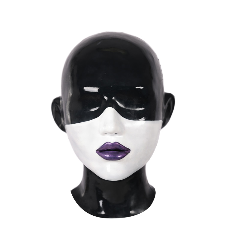 Painted Glossy May Hood – Black & White Face with Violet Lips