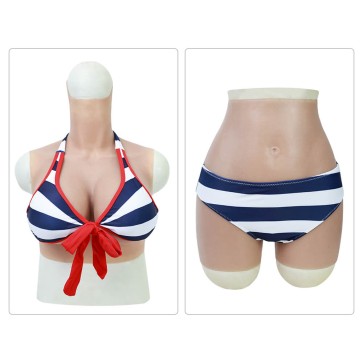 Dark blue striped knotted halter nautical bikini